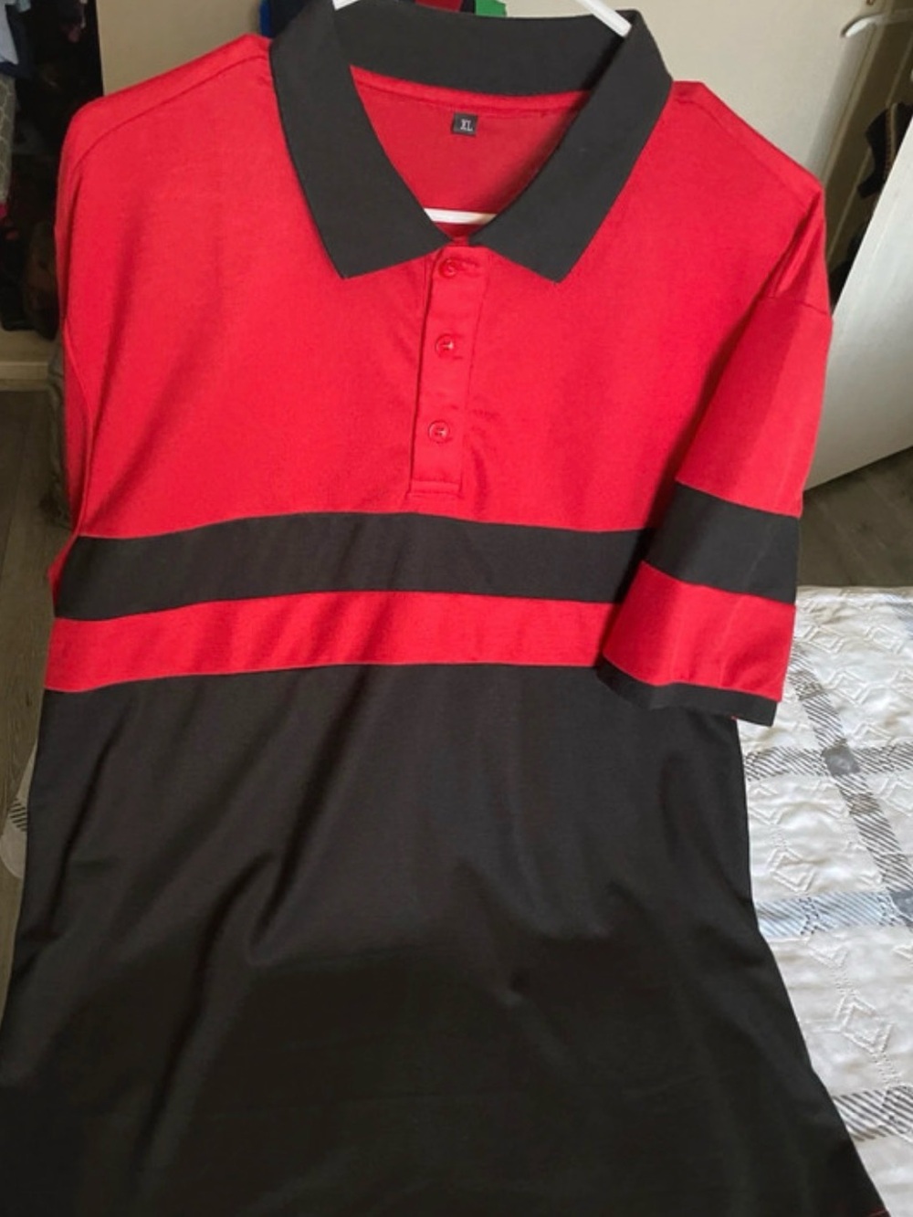 Men's Red and Black Colorblock Polo Shirt